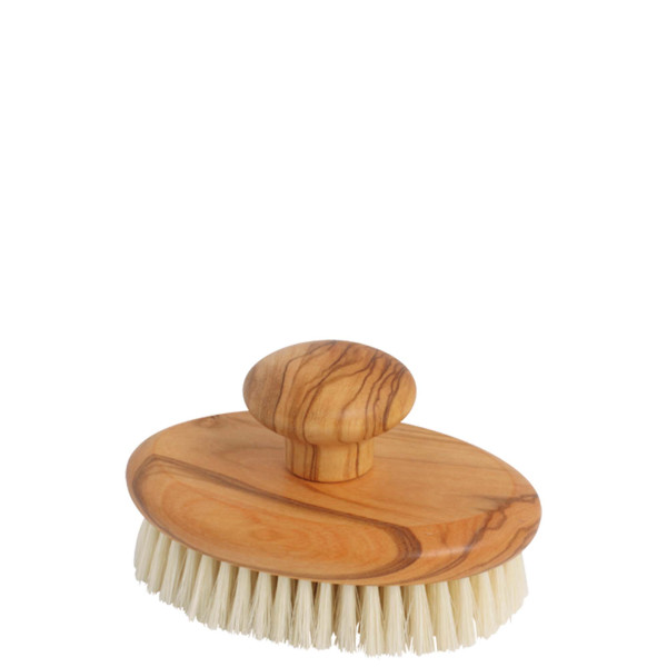 Massage brush, with knob, olive, bristle