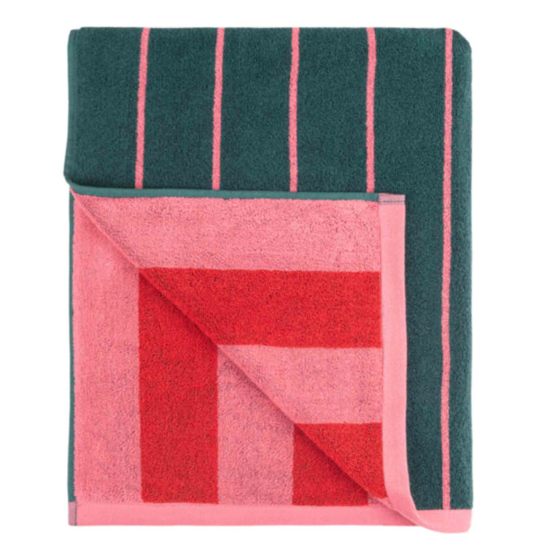 Drap de bain PENA rouge/rose/vert foncé, 100 x 180cm