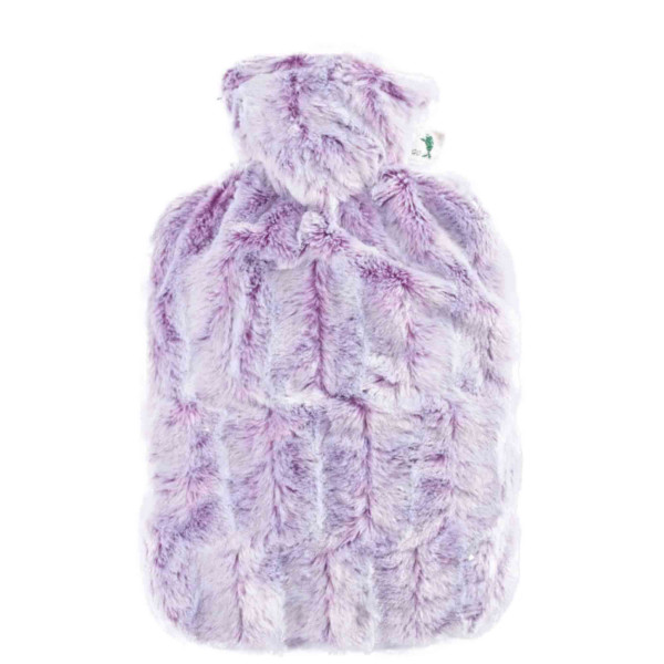 Hot water bottle classic 1.8 L animal fur look purple-silver