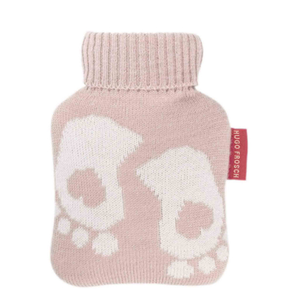 Hot water bottle Mini 0.2 L knitted cover light brown feet