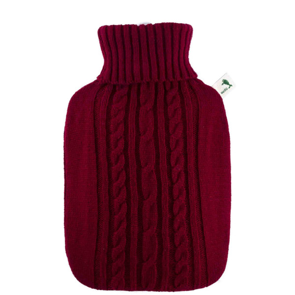 Hot water bottle classic 1.8 L knitted cover red