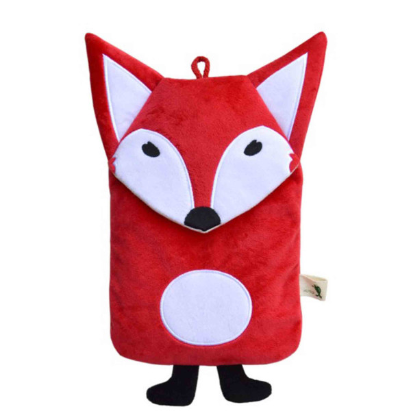 Bouillotte écologique enfant 0.8 L housse velours renard rouge