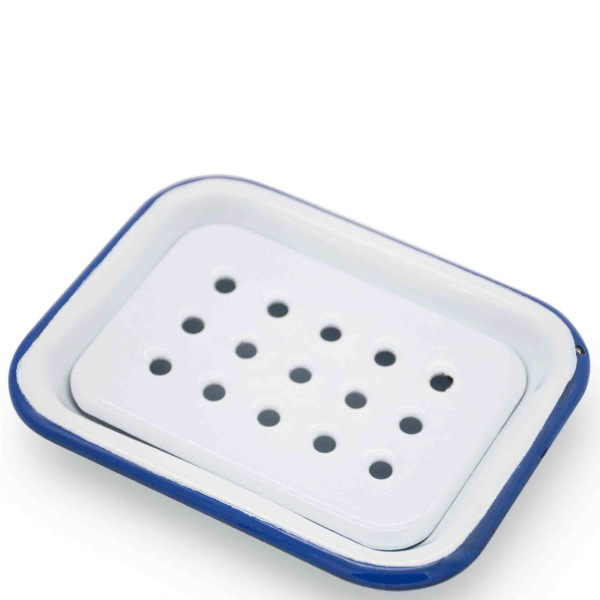 Soap dish enamel white / blue