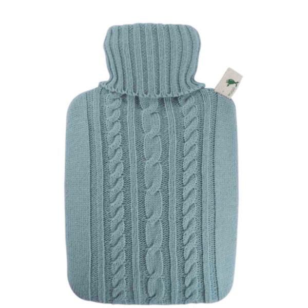 Hot water bottle classic 1.8 L knitted cover pastel blue