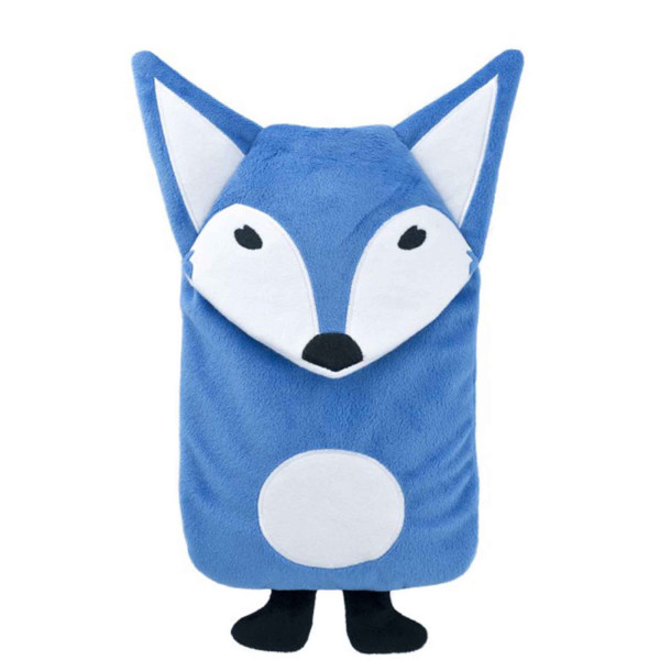 Children hot water bottle eco 0.8 L velour cover fox blue