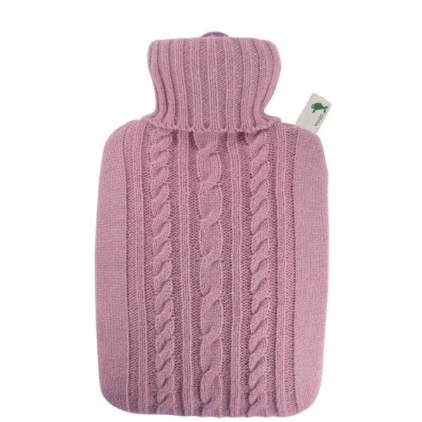 Hot water bottle classic 1.8 L knitted cover pastel pink