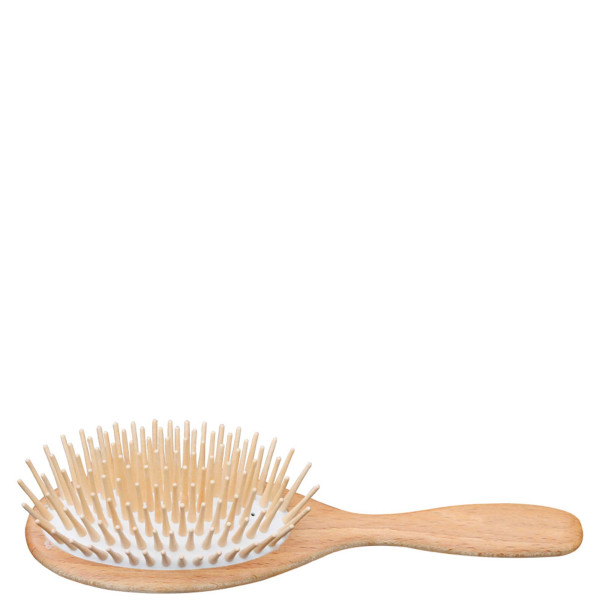 Wooden hairbrush with extra long wooden pins