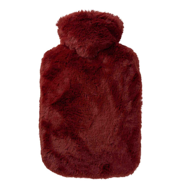 Bouillotte classique 1.8 L peluche poils longs rouge automne